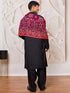 Men's Black Viscose Kurta, Patiala And Dupatta Set.